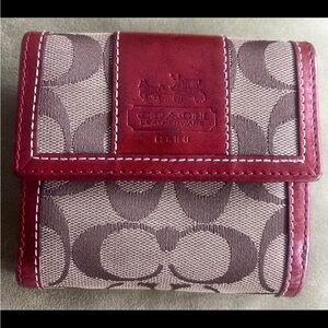 Coach Burgundy and Taupe Signature Wallet